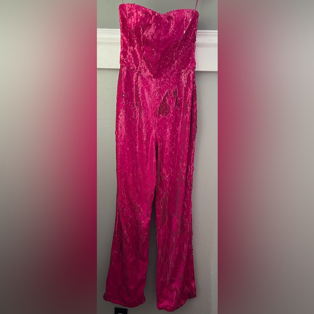 Dress The Population Andy Sequin Jumpsuit in Size Small in Hot Pink New - Picture 5 of 12